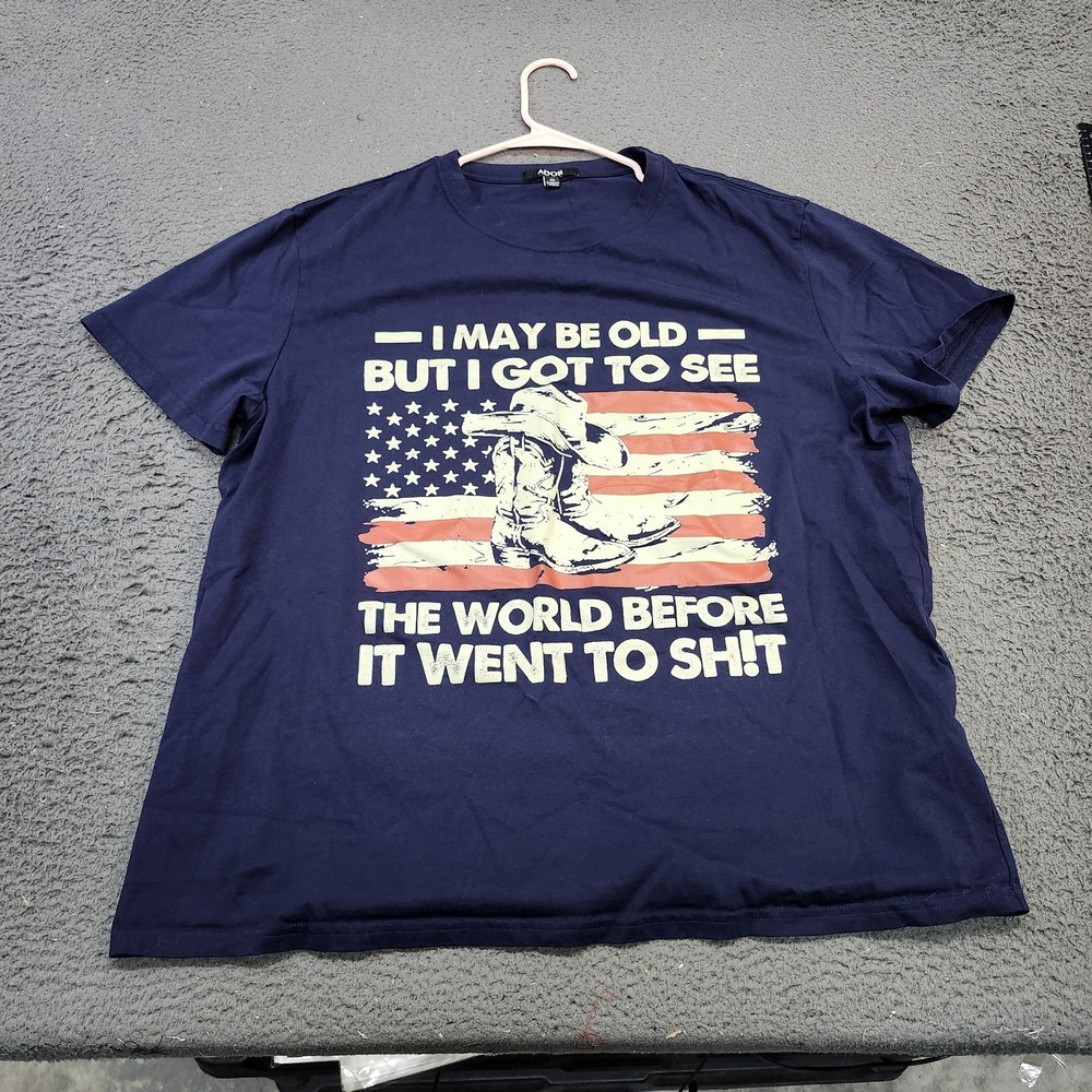 ADOR Shirt Mens 2XL Blue I May Be Old Flag Graphic Tee Patriotic USA Military